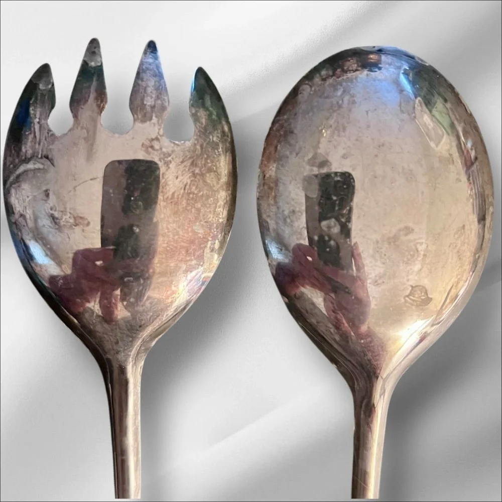 VTG Italian Silver Plated Fork & Spoon Salad Fruit Serving Set 9” Minimalist